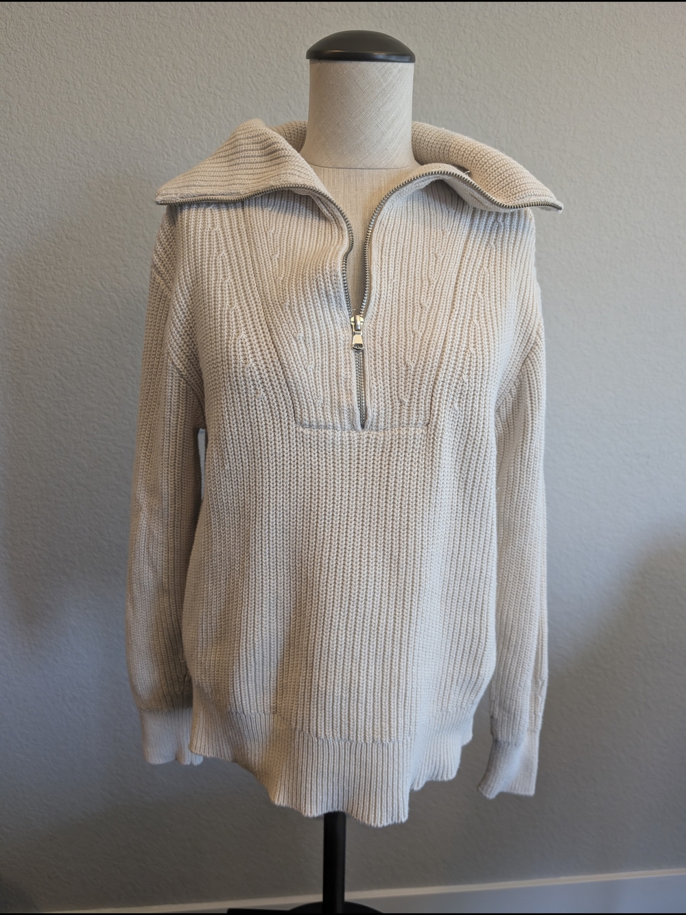 Loft Sz S Classic Half-Zip Knit Sweater - Cream